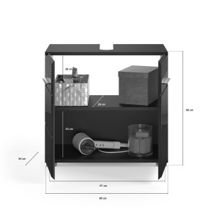Ensemble de meubles de salle de bain : meuble sous vasque + armoire de rangement avec miroir – Noir laqué – KLEANKIN 