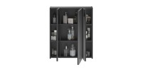 Ensemble de meubles de salle de bain : meuble sous vasque + armoire de rangement avec miroir – Noir laqué – KLEANKIN 
