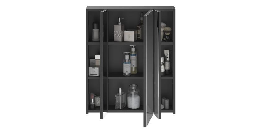 Ensemble de meubles de salle de bain : meuble sous vasque + armoire de rangement avec miroir – Noir laqué – KLEANKIN 