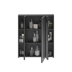 Ensemble de meubles de salle de bain : meuble sous vasque + armoire de rangement avec miroir – Noir laqué – KLEANKIN 