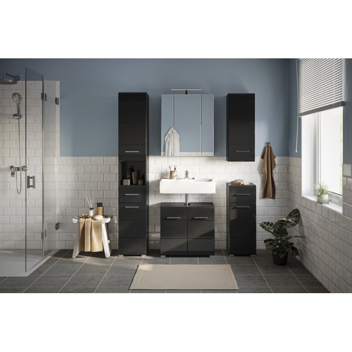 Ensemble de meubles de salle de bain : meuble sous vasque + colonne de salle de bain + 2 demi colonne + armoire de rangement ave