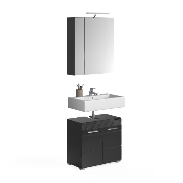 Ensemble de salle de bain : meuble sous vasque – Noir laqué – KLEANKIN 