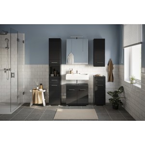 Ensemble de salle de bain : meuble sous vasque – Noir laqué – KLEANKIN 