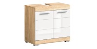Meuble sous vasque LEWOTO – 2 portes – Blanc et chêne clair 