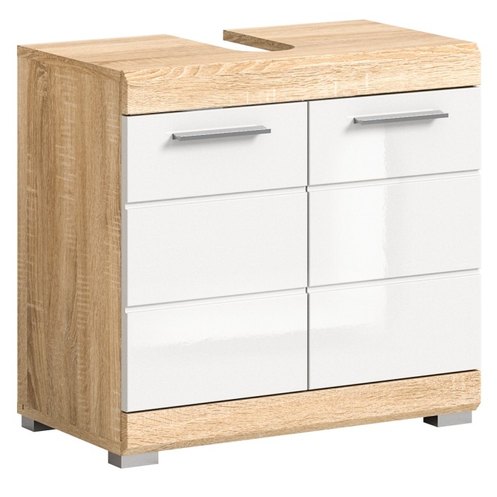 Meuble sous vasque LEWOTO – 2 portes – Blanc et chêne clair 