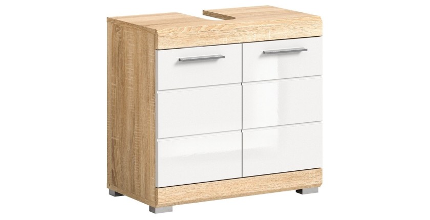Meuble sous vasque LEWOTO – 2 portes – Blanc et chêne clair 