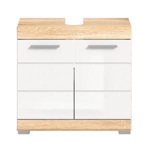Meuble sous vasque LEWOTO – 2 portes – Blanc et chêne clair 