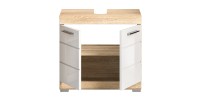 Meuble sous vasque LEWOTO – 2 portes – Blanc et chêne clair 