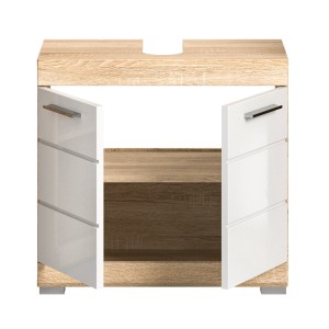 Meuble sous vasque LEWOTO – 2 portes – Blanc et chêne clair 