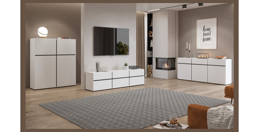 Set mobili da soggiorno HAVANA – Credenza alta, mobile TV, credenza bassa – Design moderno bianco e nero