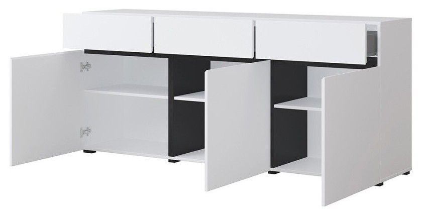 Set mobili da soggiorno HAVANA – Credenza alta, mobile TV, credenza bassa – Design moderno bianco e nero