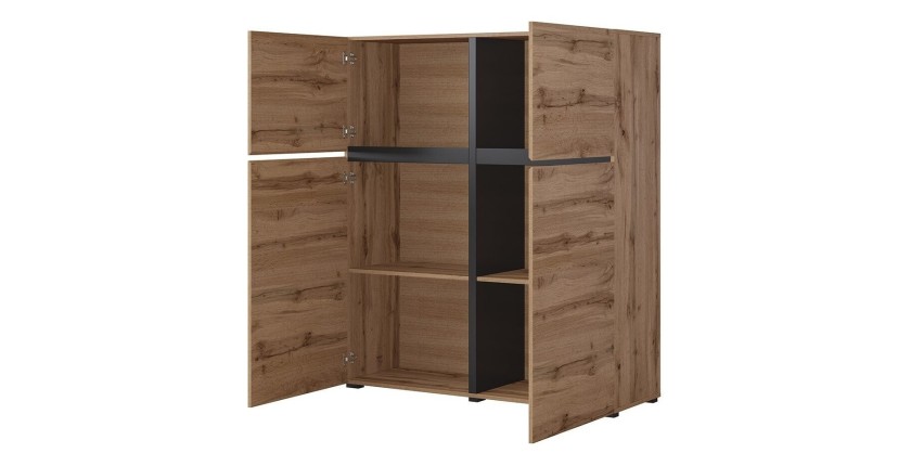 Ensemble meubles de salon HAVANA – Buffet haut, meuble TV, buffet bas – Design moderne chêne et noir