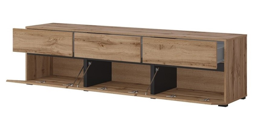 Conjunto de muebles de salón HAVANA – Aparador alto, mueble para TV, aparador bajo – Diseño moderno en roble y negro
