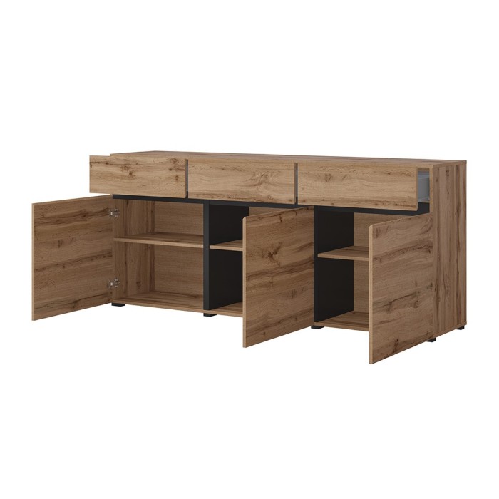 Ensemble meubles de salon HAVANA – Buffet haut, meuble TV, buffet bas – Design moderne chêne et noir