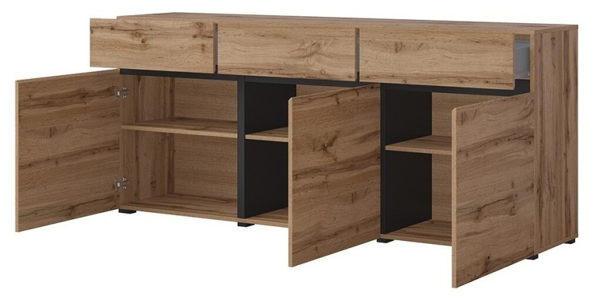 Ensemble meubles de salon HAVANA – Buffet haut, meuble TV, buffet bas – Design moderne chêne et noir