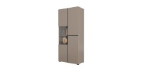 Vitrine haute 2 portes collection HAVANA avec LED intégrée. Coloris beige et noir.
