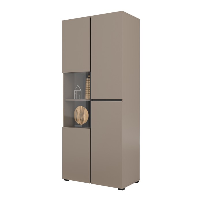 Vitrine haute 2 portes collection HAVANA avec LED intégrée. Coloris beige et noir.