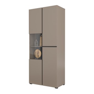 Vitrine haute 2 portes collection HAVANA avec LED intégrée. Coloris beige et noir.