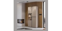 Vitrine haute 2 portes collection HAVANA avec LED intégrée. Coloris beige et noir.