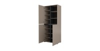 Vitrine haute 2 portes collection HAVANA avec LED intégrée. Coloris beige et noir.