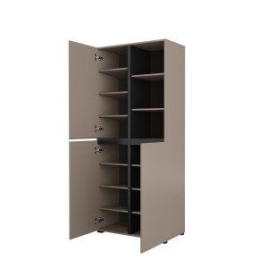 Vitrine haute 2 portes collection HAVANA avec LED intégrée. Coloris beige et noir.
