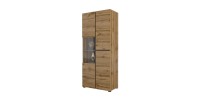 Vitrinekast hoog 2 deuren collectie HAVANA met geïntegreerde LED. Kleur eiken en zwart.