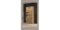 Vitrinekast hoog 2 deuren collectie HAVANA met geïntegreerde LED. Kleur eiken en zwart.