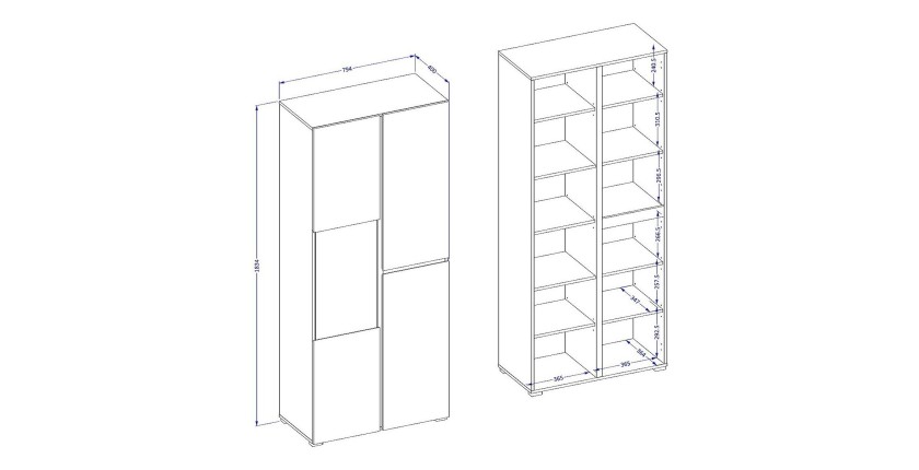 Vitrine haute 2 portes collection HAVANA avec LED intégrée. Coloris chêne et noir.