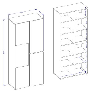 Vitrine haute 2 portes collection HAVANA avec LED intégrée. Coloris chêne et noir.