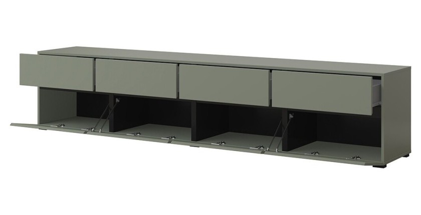 Insieme di 4 mobili collezione HAVANA colore verde salvia. Mobile TV XL, vetrina, tavolino, scaffale