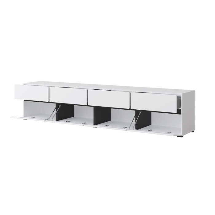 Ensemble de 4 meubles collection HAVANA coloris blanc et noir. Meuble TV XL, vitrine, table basse, étagère