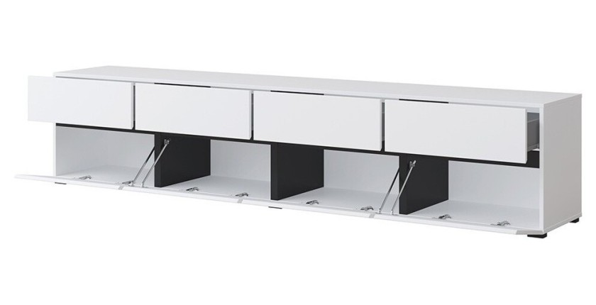 Ensemble de 4 meubles collection HAVANA coloris blanc et noir. Meuble TV XL, vitrine, table basse, étagère