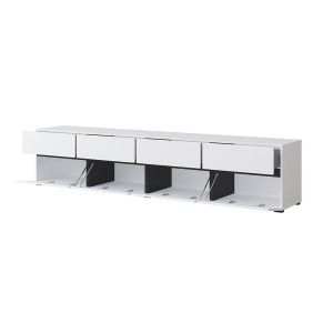 Ensemble de 4 meubles collection HAVANA coloris blanc et noir. Meuble TV XL, vitrine, table basse, étagère