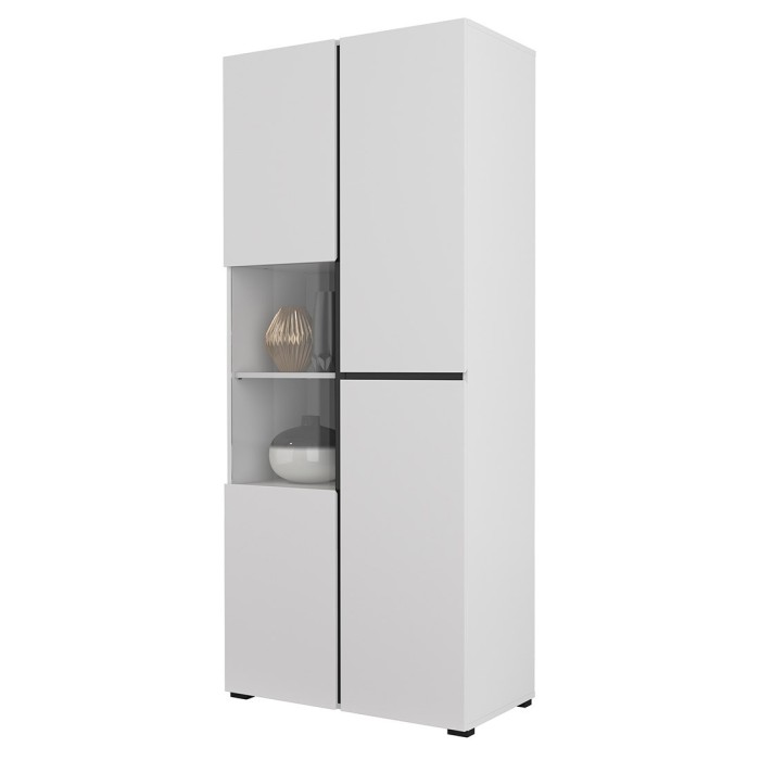 Conjunto de 4 muebles colección HAVANA en colores blanco y negro. Mueble TV XL, vitrina, mesa baja, estantería.