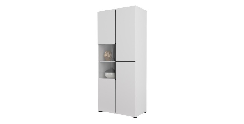 Ensemble de 4 meubles collection HAVANA coloris blanc et noir. Meuble TV XL, vitrine, table basse, étagère
