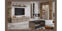 Ensemble de 4 meubles collection HAVANA coloris beige et noir. Meuble TV XL, vitrine, table basse, étagère