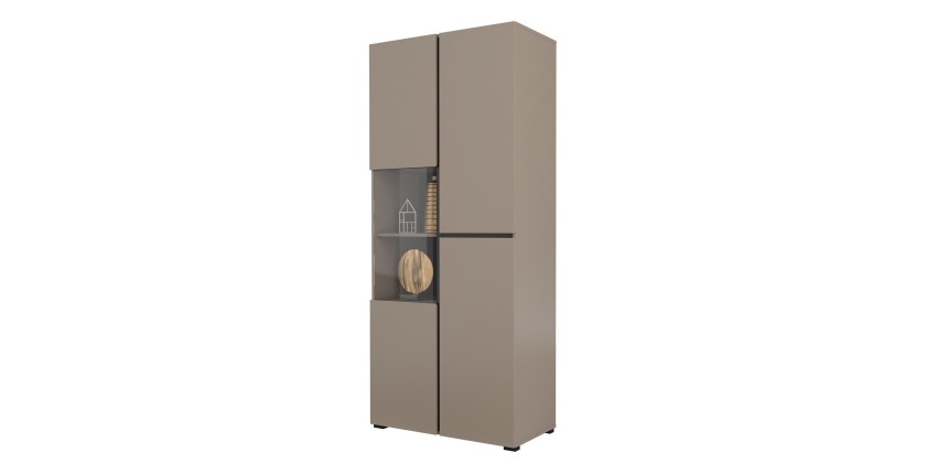 Ensemble de 4 meubles collection HAVANA coloris beige et noir. Meuble TV XL, vitrine, table basse, étagère