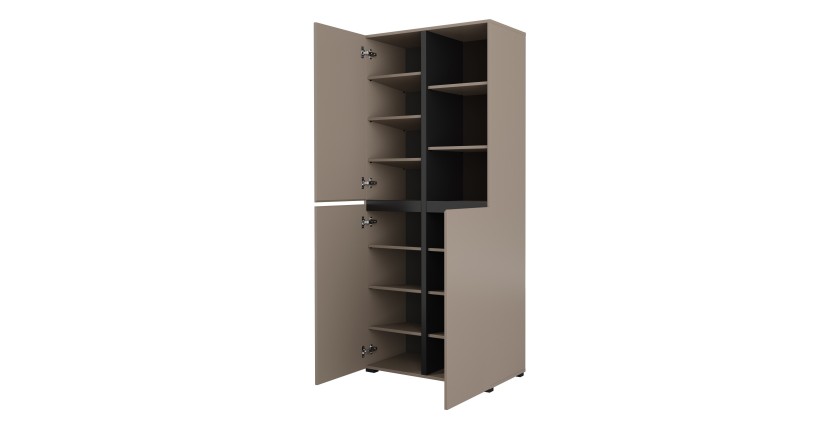 Conjunto de 4 muebles colección HAVANA color beige y negro. Mueble para TV XL, vitrina, mesa de centro, estantería.