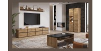 Ensemble de 4 meubles collection HAVANA coloris chêne et noir. Meuble TV XL, vitrine, table basse, étagère