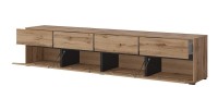 Ensemble de 4 meubles collection HAVANA coloris chêne et noir. Meuble TV XL, vitrine, table basse, étagère