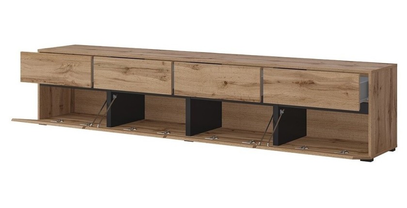 Conjunto de 4 muebles colección HAVANA en colores roble y negro. Mueble para TV XL, vitrina, mesa de centro, estantería.