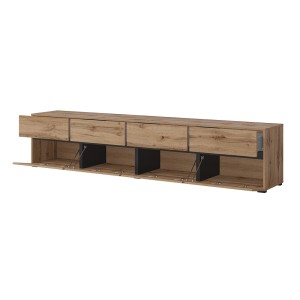 Ensemble de 4 meubles collection HAVANA coloris chêne et noir. Meuble TV XL, vitrine, table basse, étagère