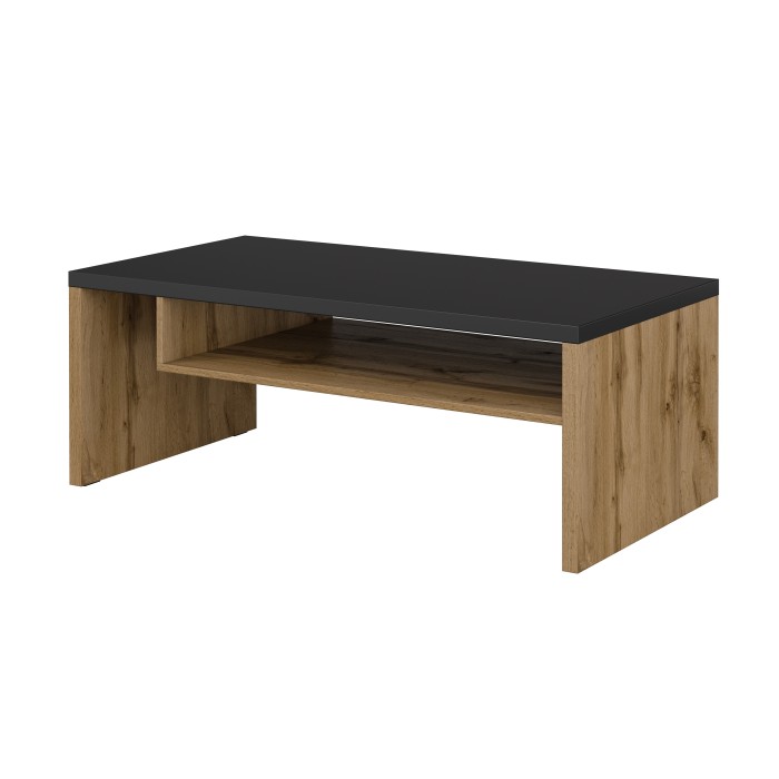 Ensemble de 4 meubles collection HAVANA coloris chêne et noir. Meuble TV XL, vitrine, table basse, étagère