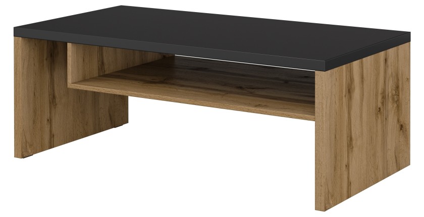 Ensemble de 4 meubles collection HAVANA coloris chêne et noir. Meuble TV XL, vitrine, table basse, étagère