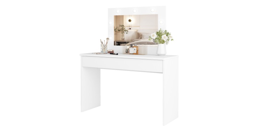 Coiffeuse DIVA blanche – Avec miroir, tiroir et éclairage LED – Élégance et fonctionnalité