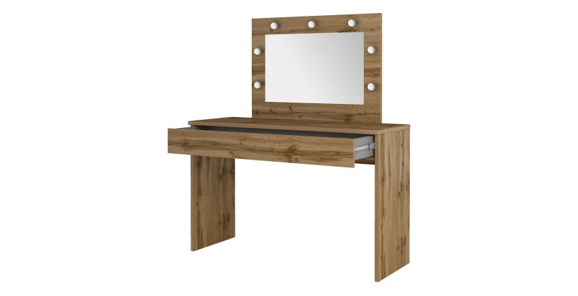Coiffeuse DIVA chêne – Avec miroir, tiroir et LED – Élégance naturelle et fonctionnalité