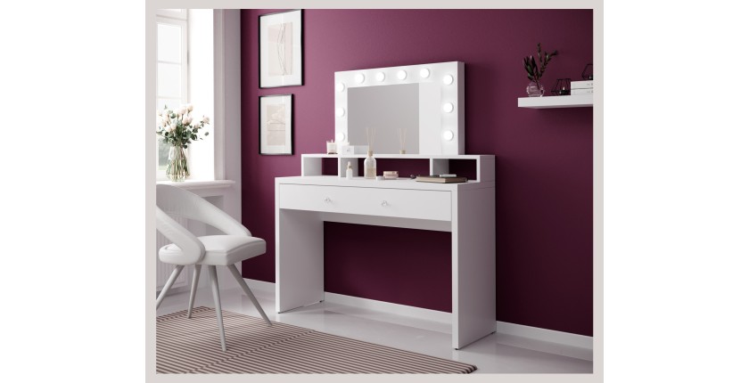 Toilettino SENSA bianco - Con specchio, cassetto, scaffale e LED - Design pulito e funzionale