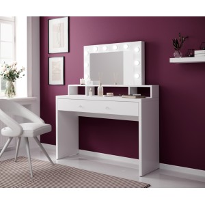 Toilettino SENSA bianco - Con specchio, cassetto, scaffale e LED - Design pulito e funzionale