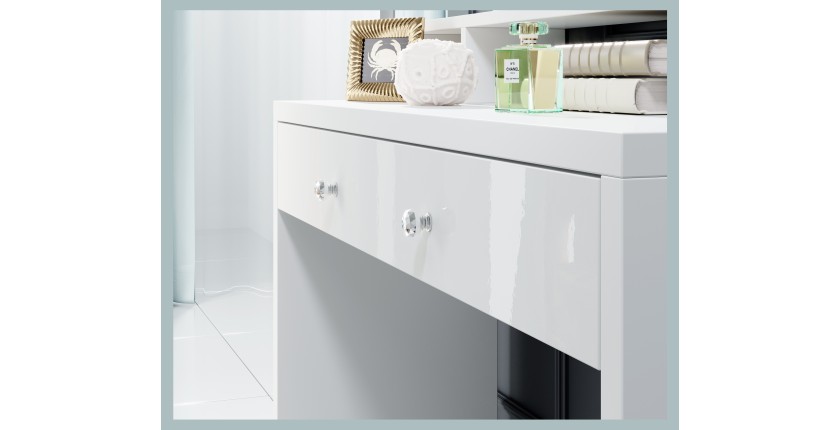 Toilettino SENSA bianco - Con specchio, cassetto, scaffale e LED - Design pulito e funzionale
