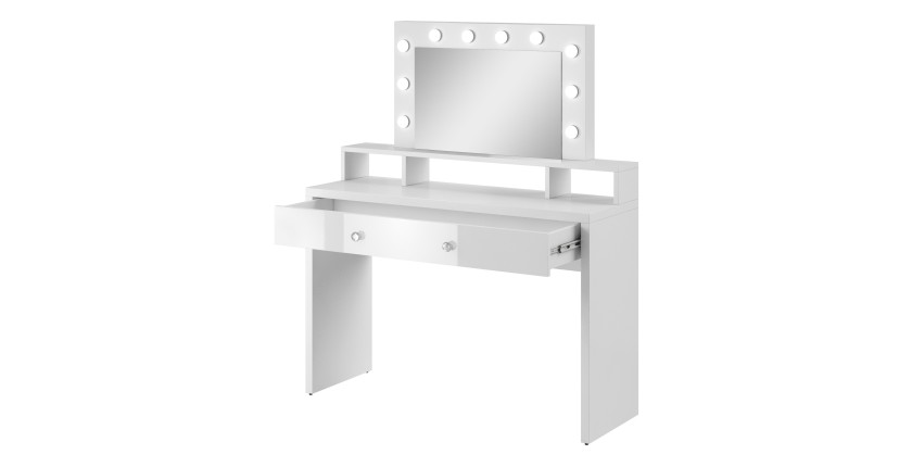 Toilettino SENSA bianco - Con specchio, cassetto, scaffale e LED - Design pulito e funzionale